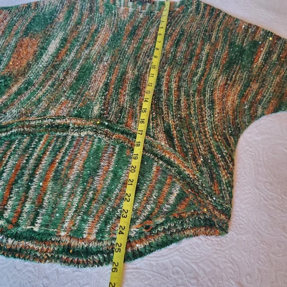 EUC Santoori Green & Tan Sequin Oversized Sweater - Picture 6 of 10